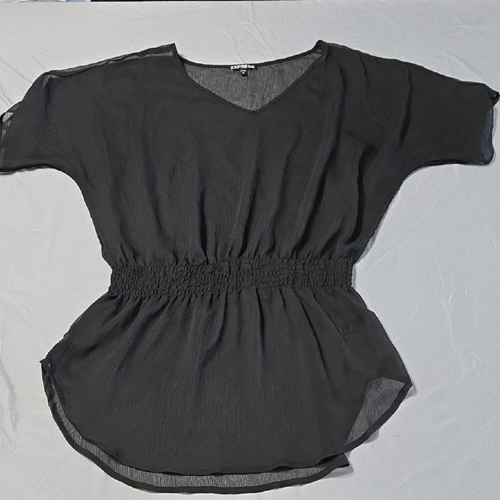 Express Sz Medium Black Sheer Top With Cover Up Wrap - Picture 5 of 12